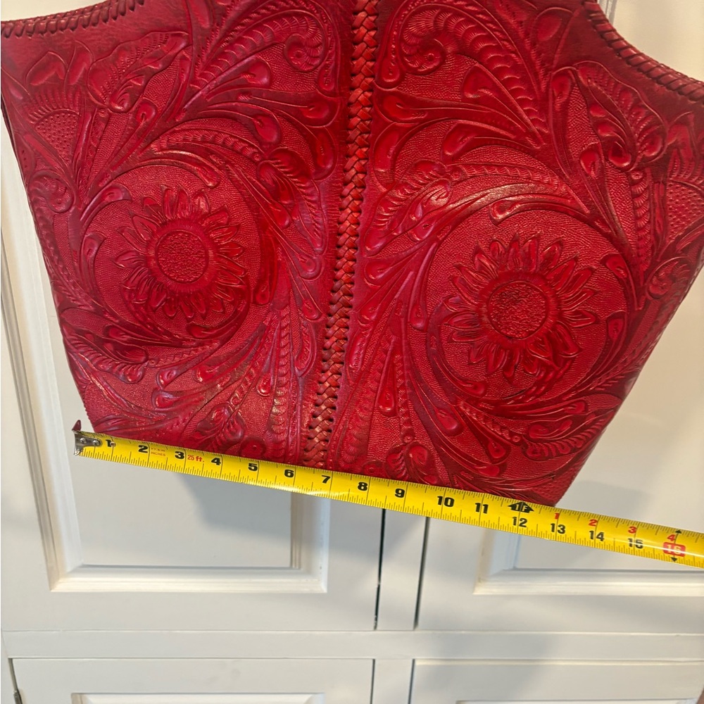Alejandro Yeo Red Leather Hand Tooled Handbag Tote Like NEW - Picture 16 of 16